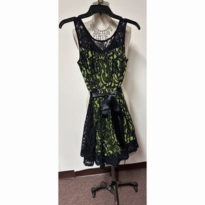 GREEN and Black Lace Dress